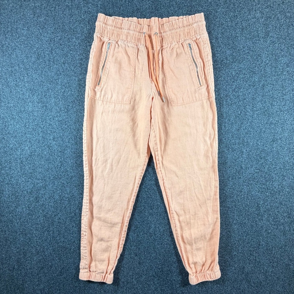 Athleta Linen Jogger Pants  Womens‎ Size 6 Peach Smocked Waist Zipper Pockets